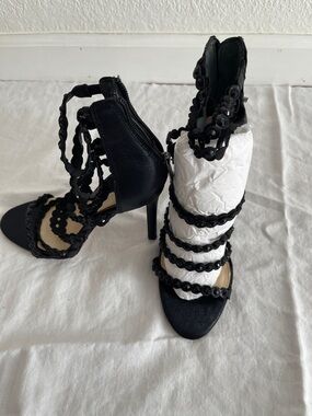 Jessica Simpson Black Beaded Strappy High Heels